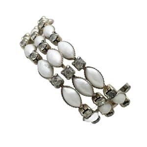 Vintage Leru Faux Pearl and Rhinestone Chunky Link Bracelet